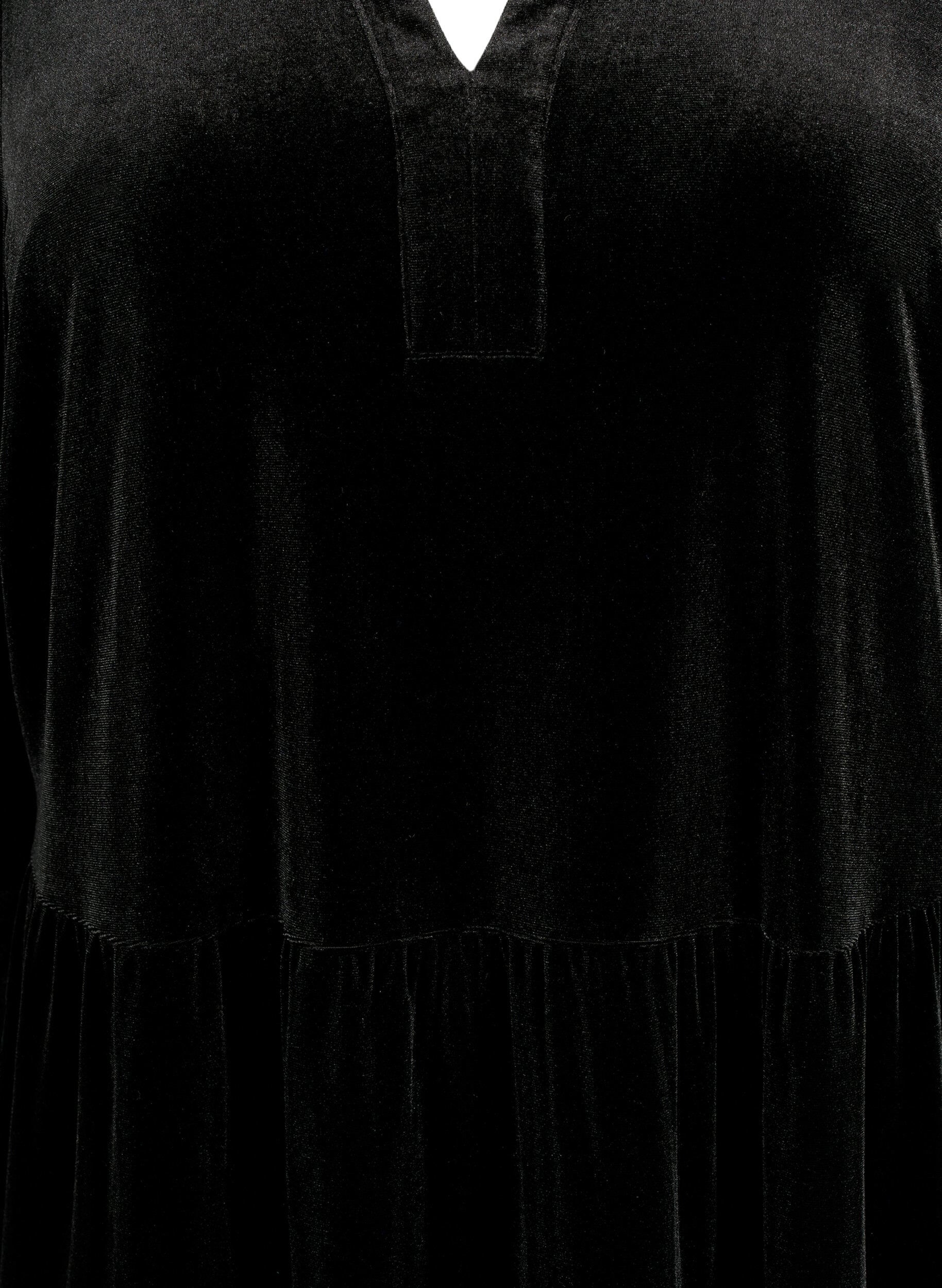 Zizzifashion Velour dress with ruffle collar and 3/4 sleeves, Black, Packshot image number 2