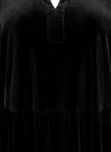 Velour dress with ruffle collar and 3/4 sleeves, Black, Packshot image number 2