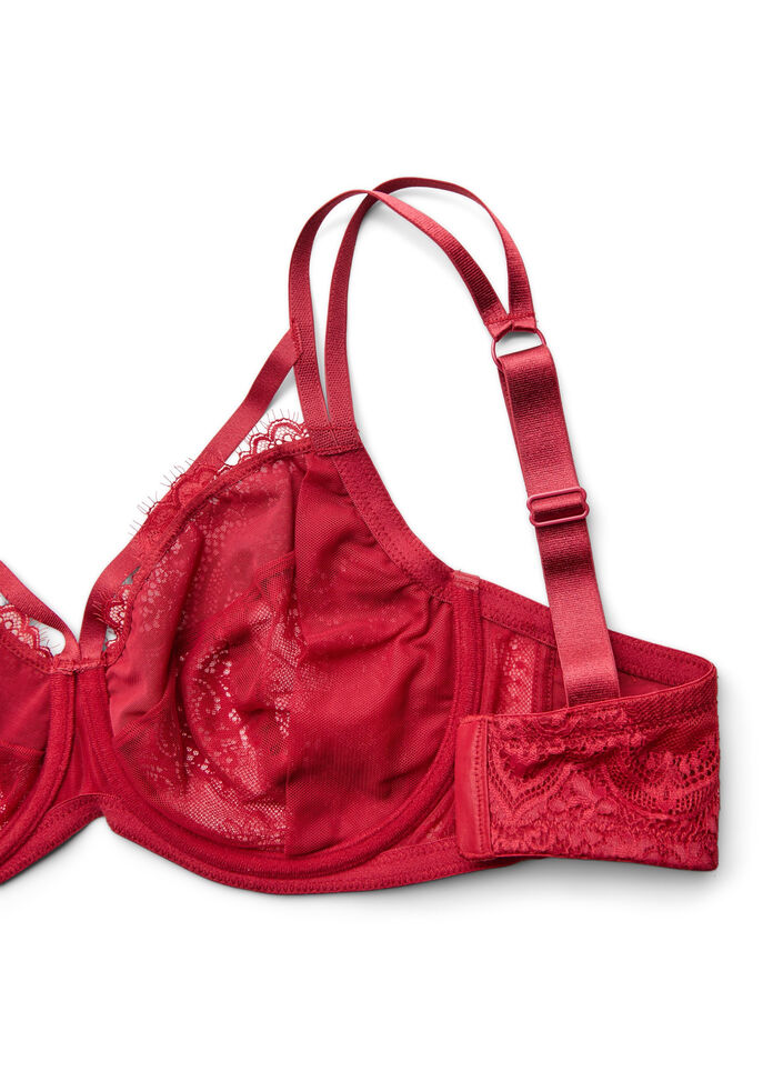 Full cover lace bra with strap details, Red, Packshot image number 3