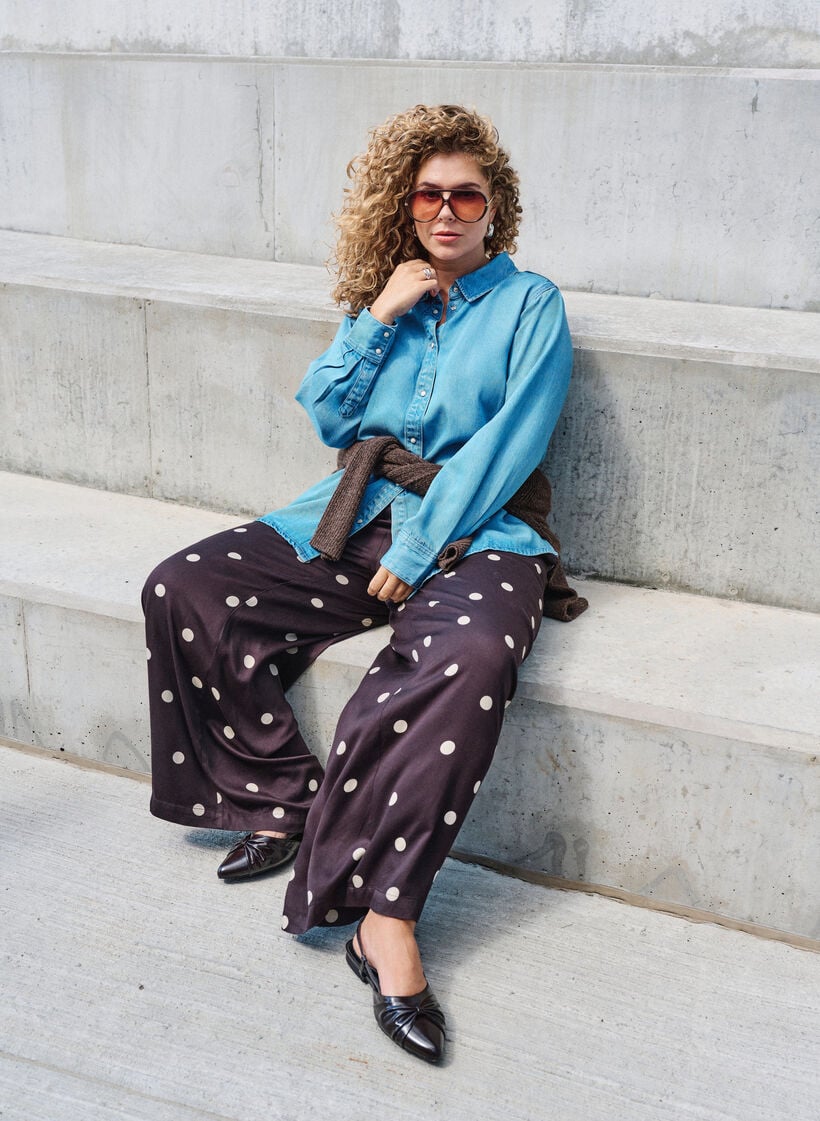 Viscose trousers with polka dots and wide legs, Brown, Image image number 0
