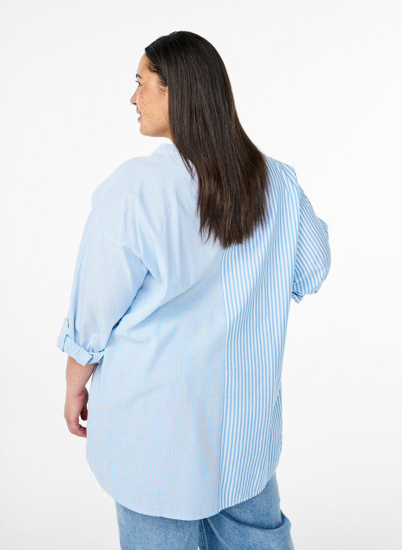 Striped tunic with 3/4 sleeves, Light Blue, Model image number 2