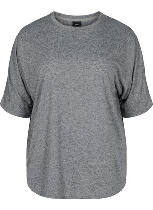 Melange blouse with short sleeves, Black Mel., Packshot image number 0