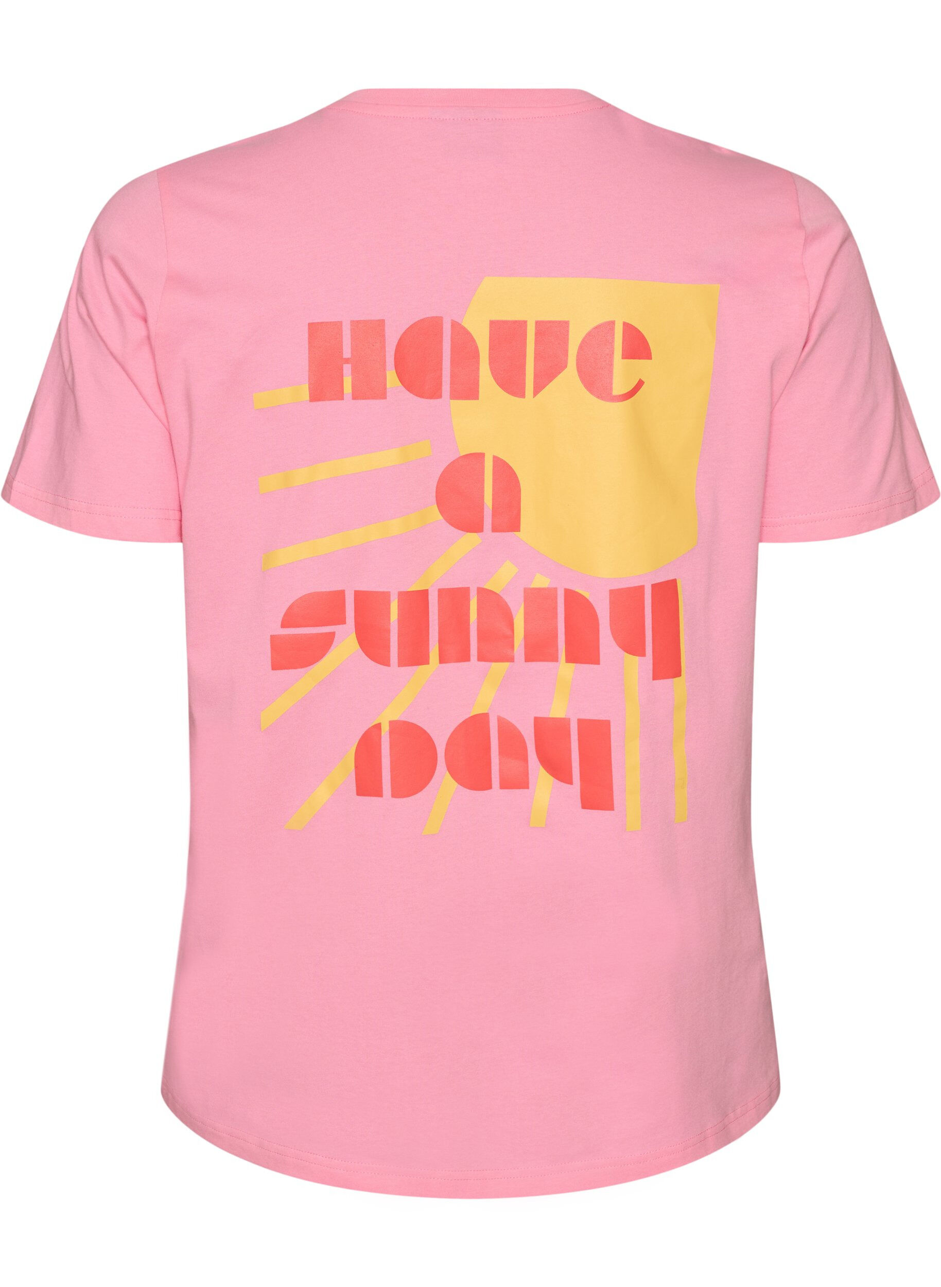 ZizzifashionOrganic cotton T-shirt with text motif, Pink, Packshot image number 1