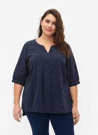 FLASH - Cotton blouse with half-length sleeves, Navy Blazer, Model