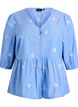 Cotton blouse with embroidered flowers and button fastening, Light Blue, Packshot image number 0