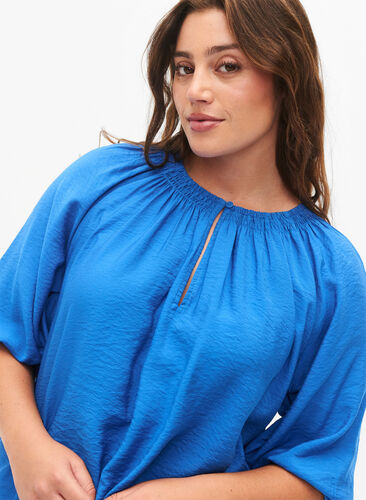 A-shape viscose blouse with 3/4 sleeves, Strong Blue, Model image number 2