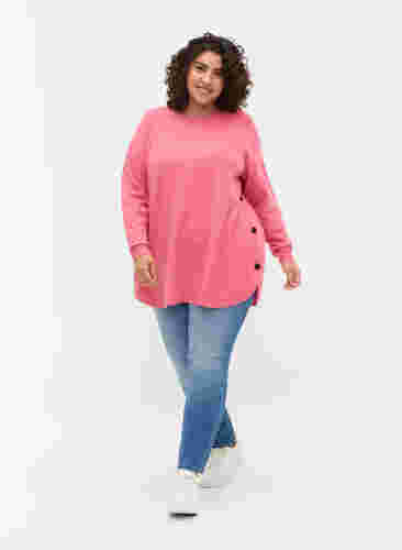Marled knitted sweater with button details, Hot Pink White Mel., Model image number 2