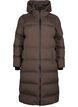 Long puffer winter coat with hood, Brown, Packshot image number 0