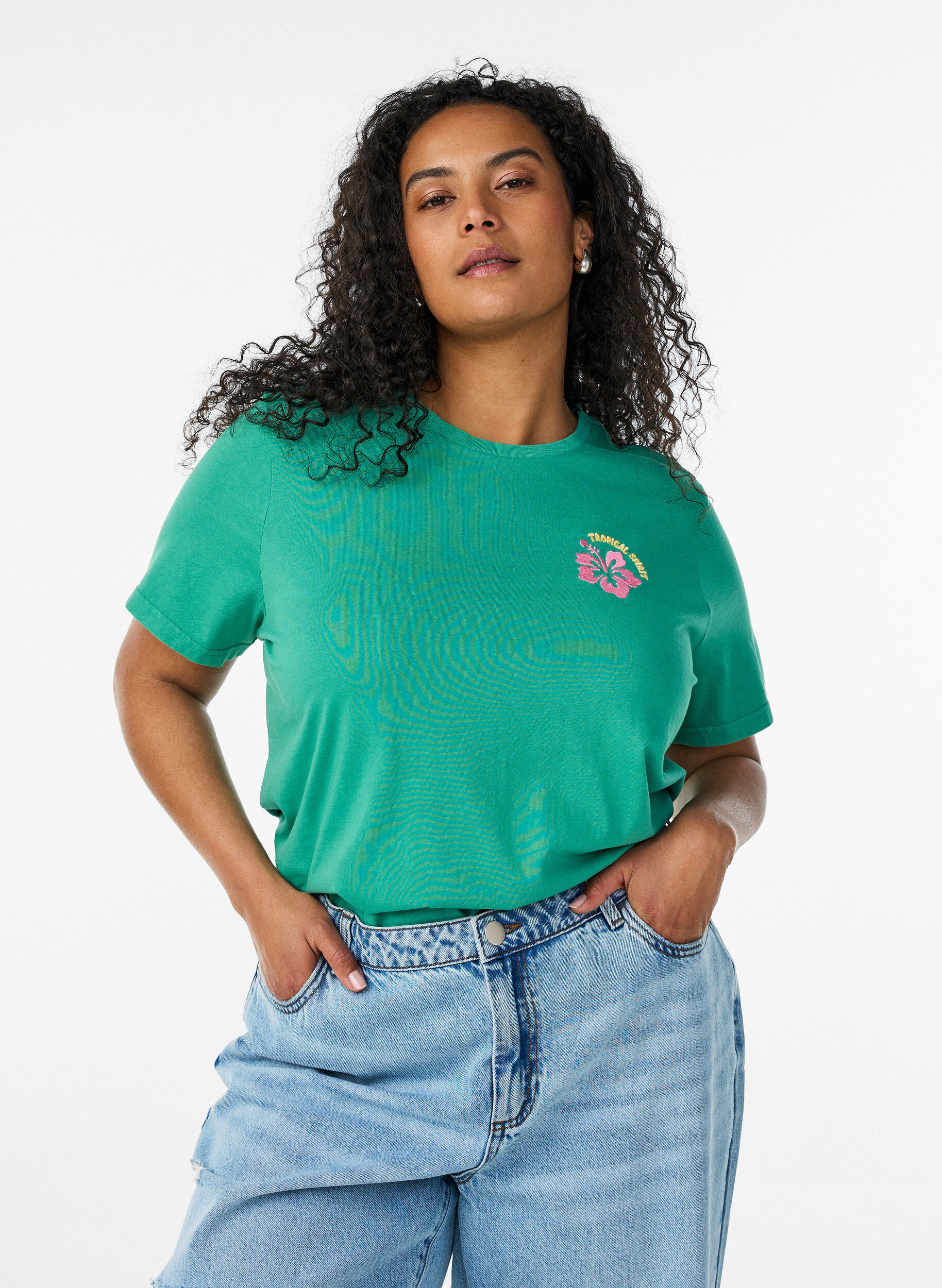 ZizzifashionOrganic cotton T-shirt with back print, Green, Model image number 0