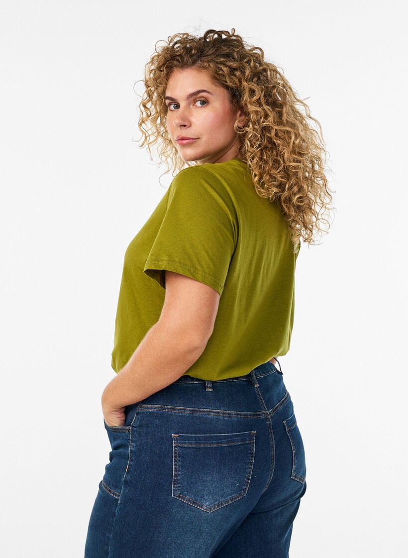 Basic cotton T-shirt with round neck, Green, Model image number 2