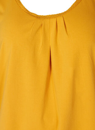 Cotton top with a round neck and lace trim, Mineral Yellow, Packshot image number 2