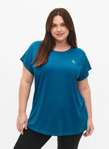 Short-sleeved workout t-shirt, Deep Lagoon, Model image number 0