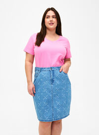 Denim skirt with a pattern, Light blue denim, Model