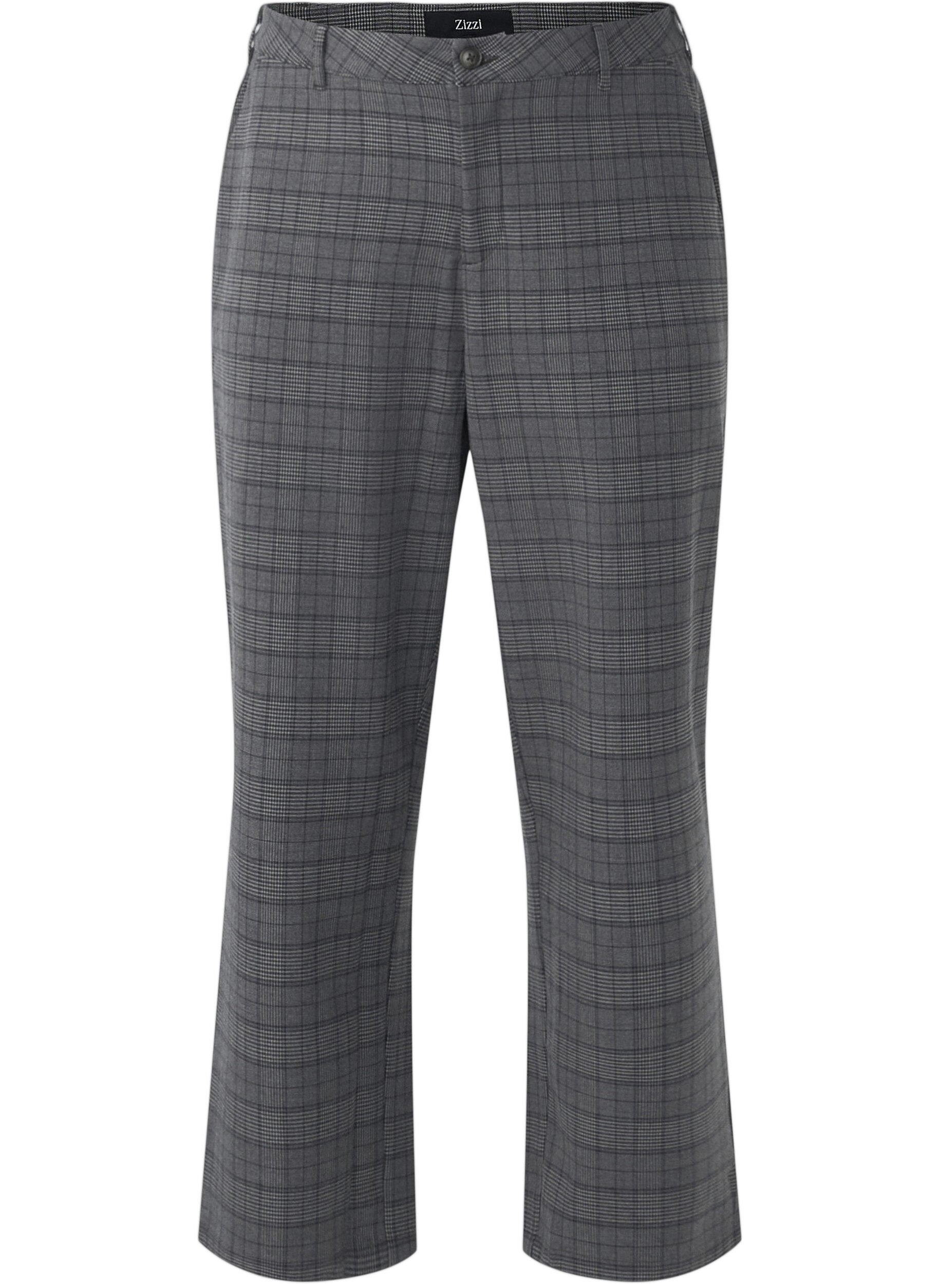 Zizzifashion Checked trousers with high waist and straight legs, Check, Packshot image number 0