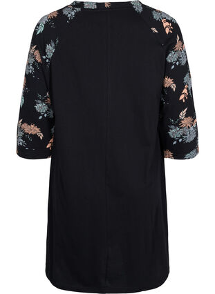 cotton night dress with printed detail, Black Flower AOP, Packshot image number 1