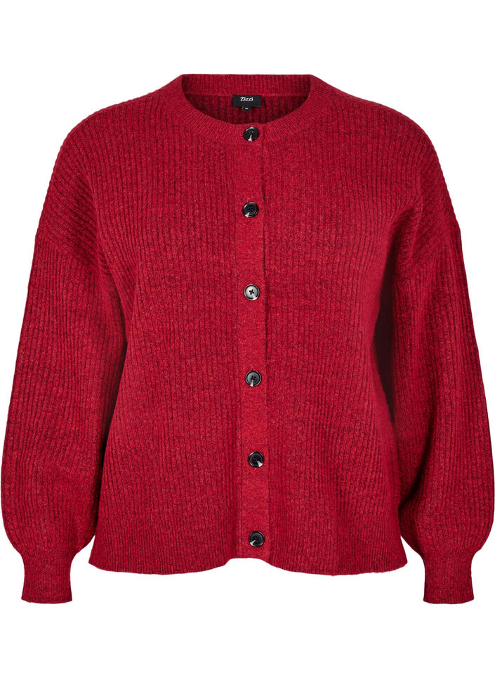 Rib knit cardigan with buttons, Red, Packshot image number 0
