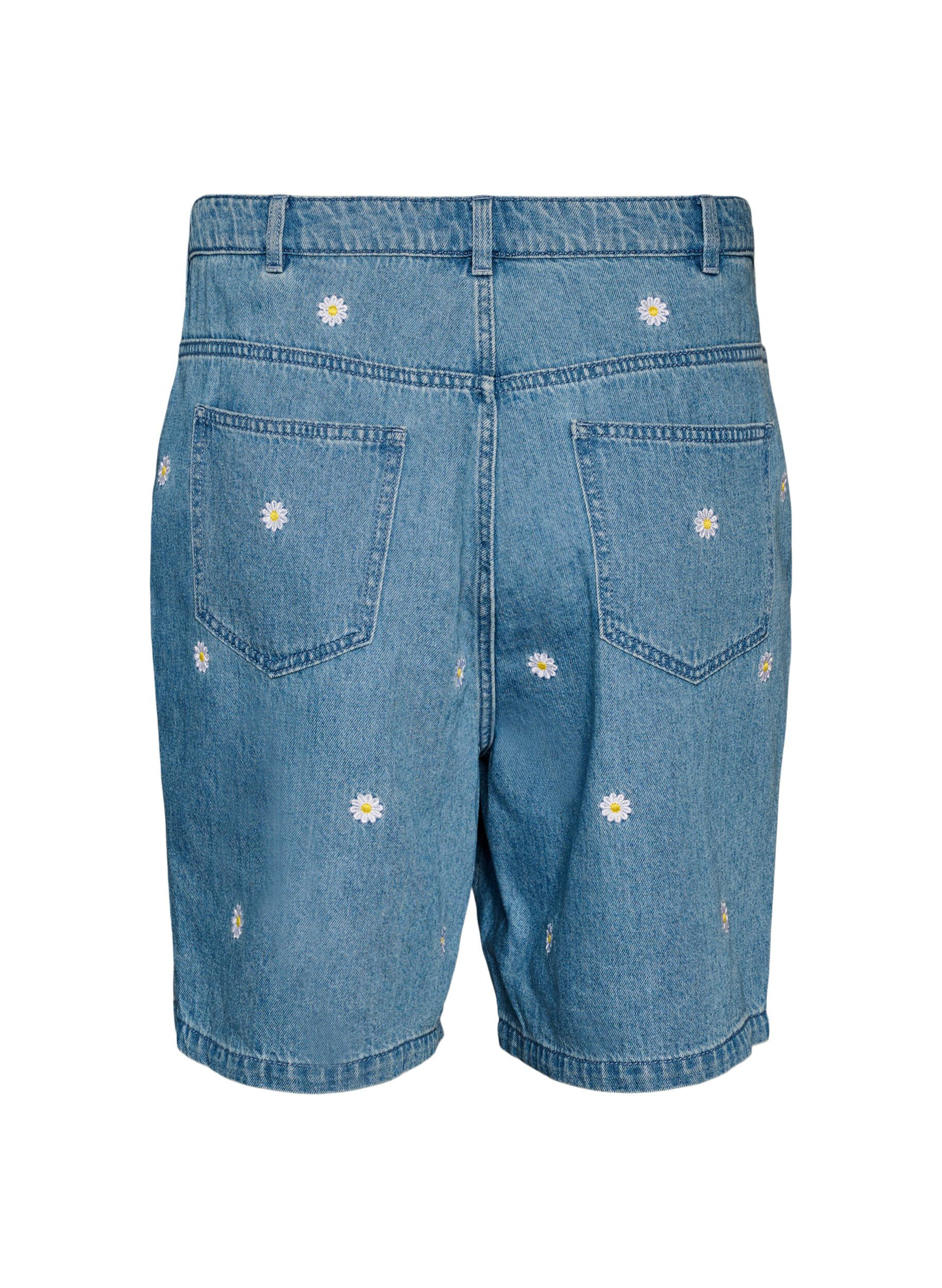 Zizzifashion High-waisted denim shorts with floral embroidery, Light Blue, Packshot image number 1