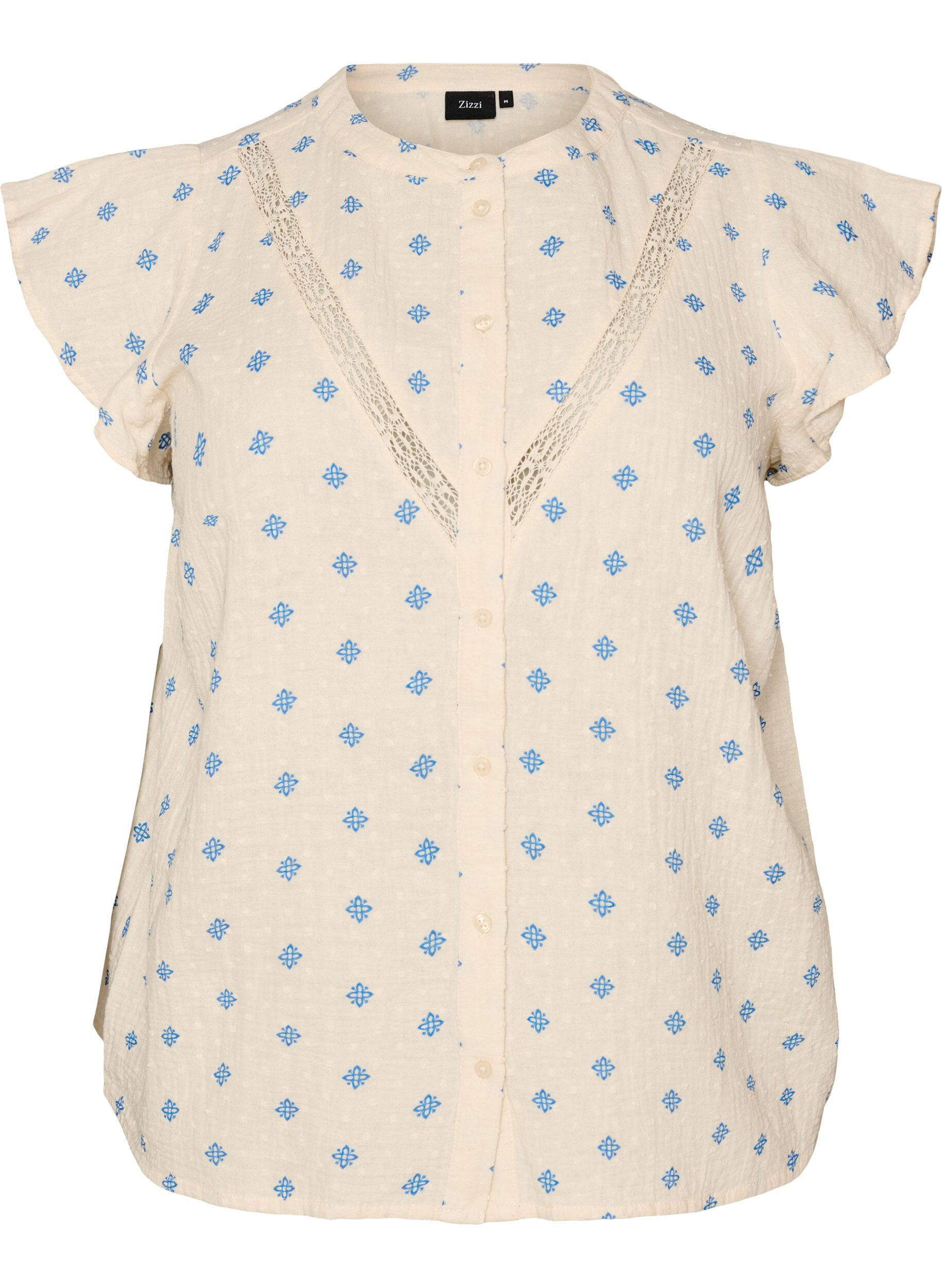 ZizzifashionSleeveless blouse with crochet trim and ruffle detail, Beige, Packshot image number 0