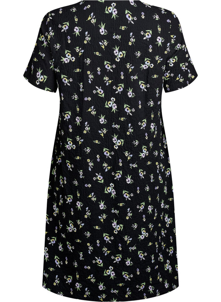 Short-sleeved dress with a V-neck, Black, Packshot image number 1