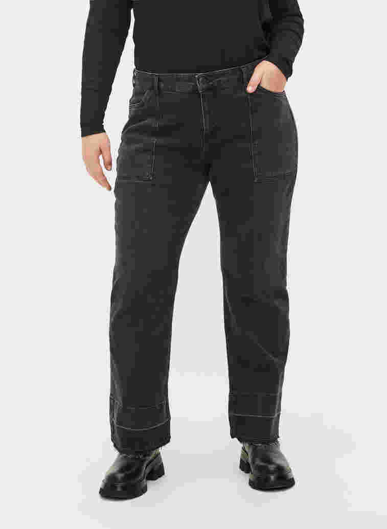 Wide fit high-waisted jeans, Grey Denim, Model image number 2