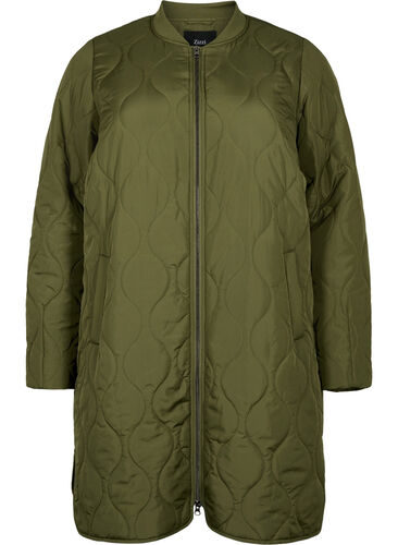 Long quilted jacket with pockets and zipper, Winter Moss, Packshot image number 0