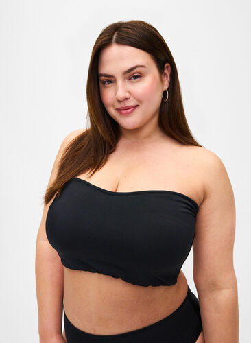 Solid color bandeau bikini top, Black, Model image number 0