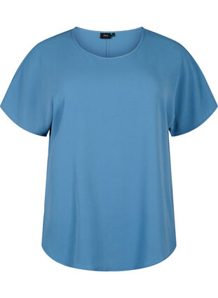 Blouse with short sleeves and a round neckline, Moonlight Blue, Packshot image number 0