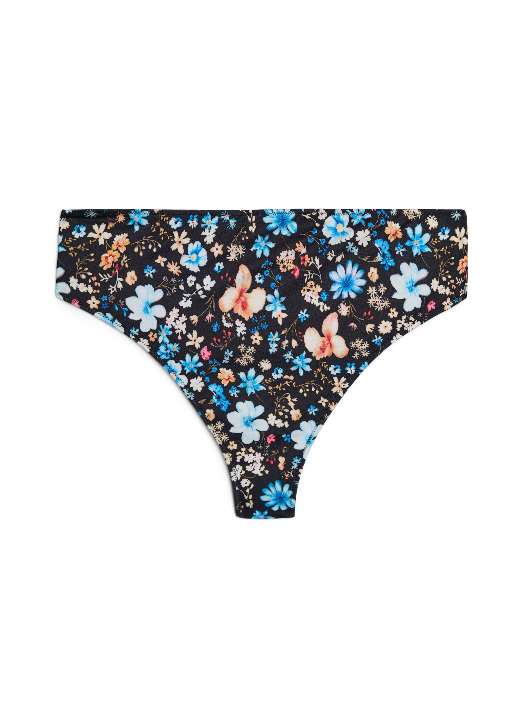 Zizzifashion Floral brazilian bikini bottoms, Blue, Packshot image number 0