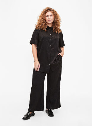Long shirt with textured pattern, Black, Model image number 2