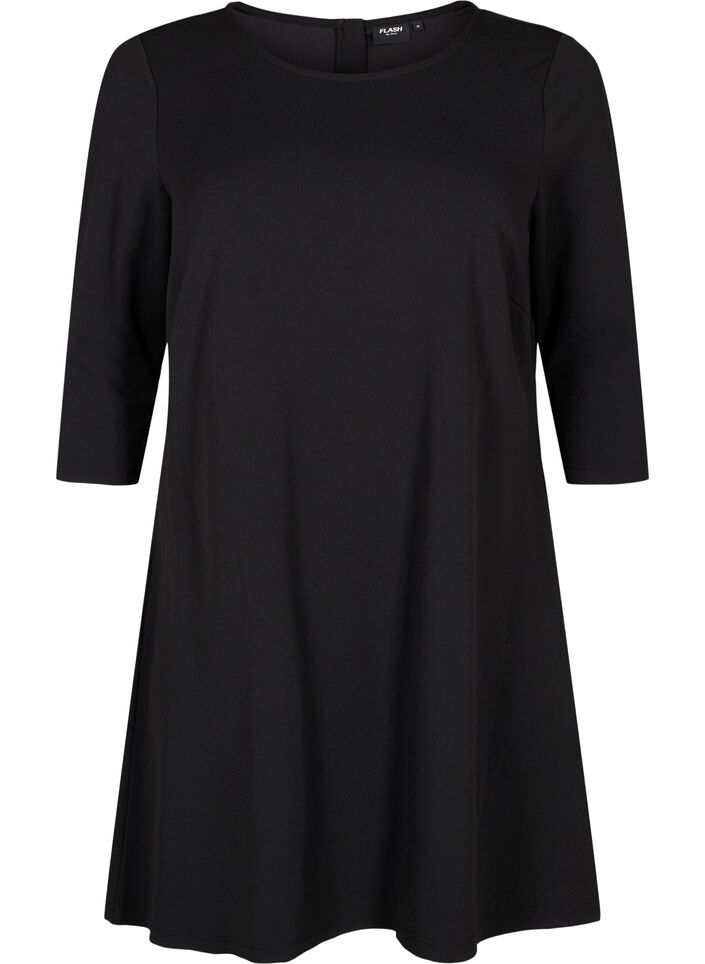 FLASH - Short dress with an A-line shape and 3/4 sleeves, Black, Packshot image number 0