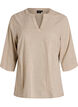 Cotton blouse with embroidered details and 3/4 sleeves, Beige, Packshot image number 0