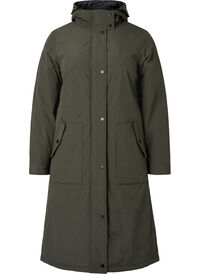 Parka coat with hood and adjustable waist