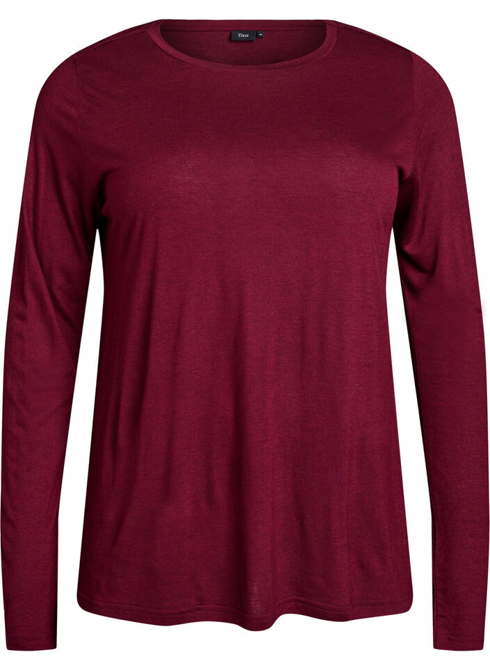 Long-sleeved blouse in wool and viscose, Dark Bordeaux, Packshot image number 0