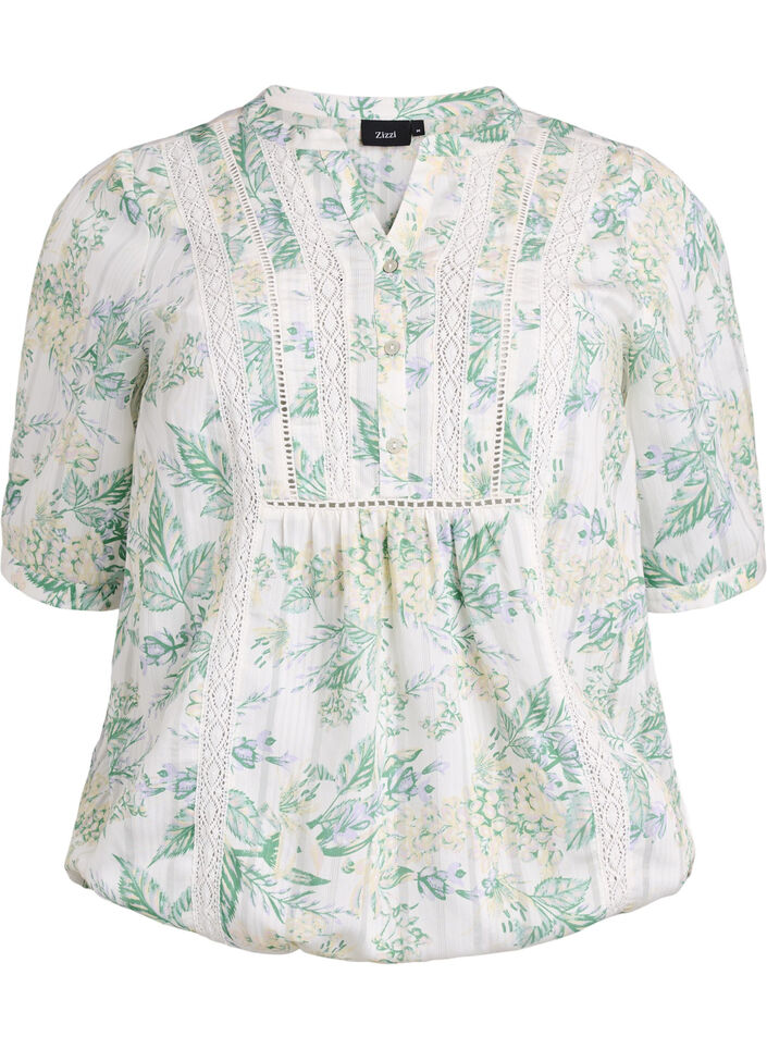 Blouse with print and 1/2 sleeves, White, Packshot image number 0