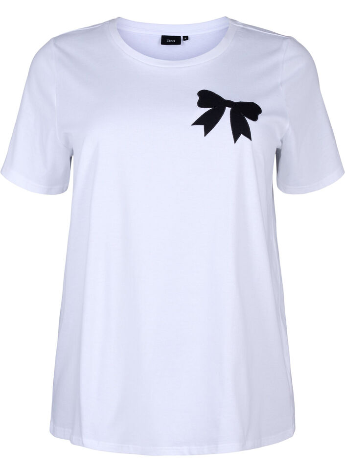 Cotton T-shirt with bow tie, Bright Wh. W. Black , Packshot image number 0
