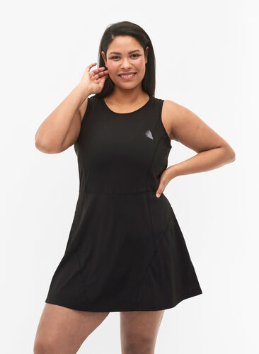 Padel dress with inner shorts, Black, Model image number 0