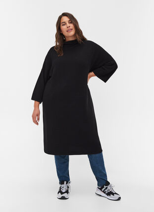 Knitted dress with cropped sleeves, Black, Model image number 2