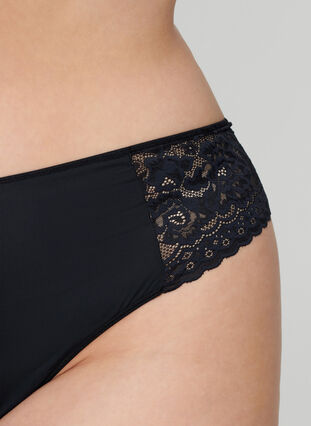 High waisted panty with lace and mesh - Black - Sz. 42-60 - Zizzifashion