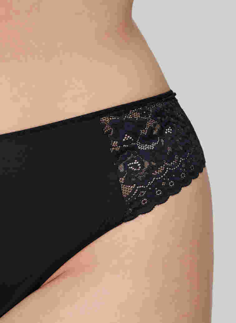 3 pack G-string with a lace trim, Black, Model image number 1