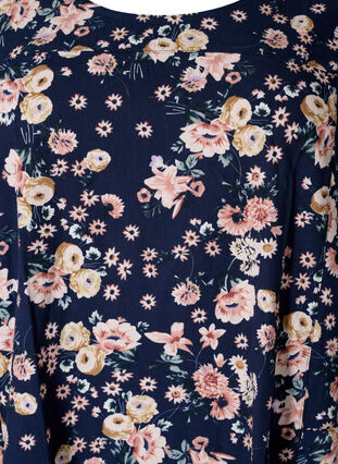 Short-sleeved, printed cotton dress, Blue Rose Flower, Packshot image number 2
