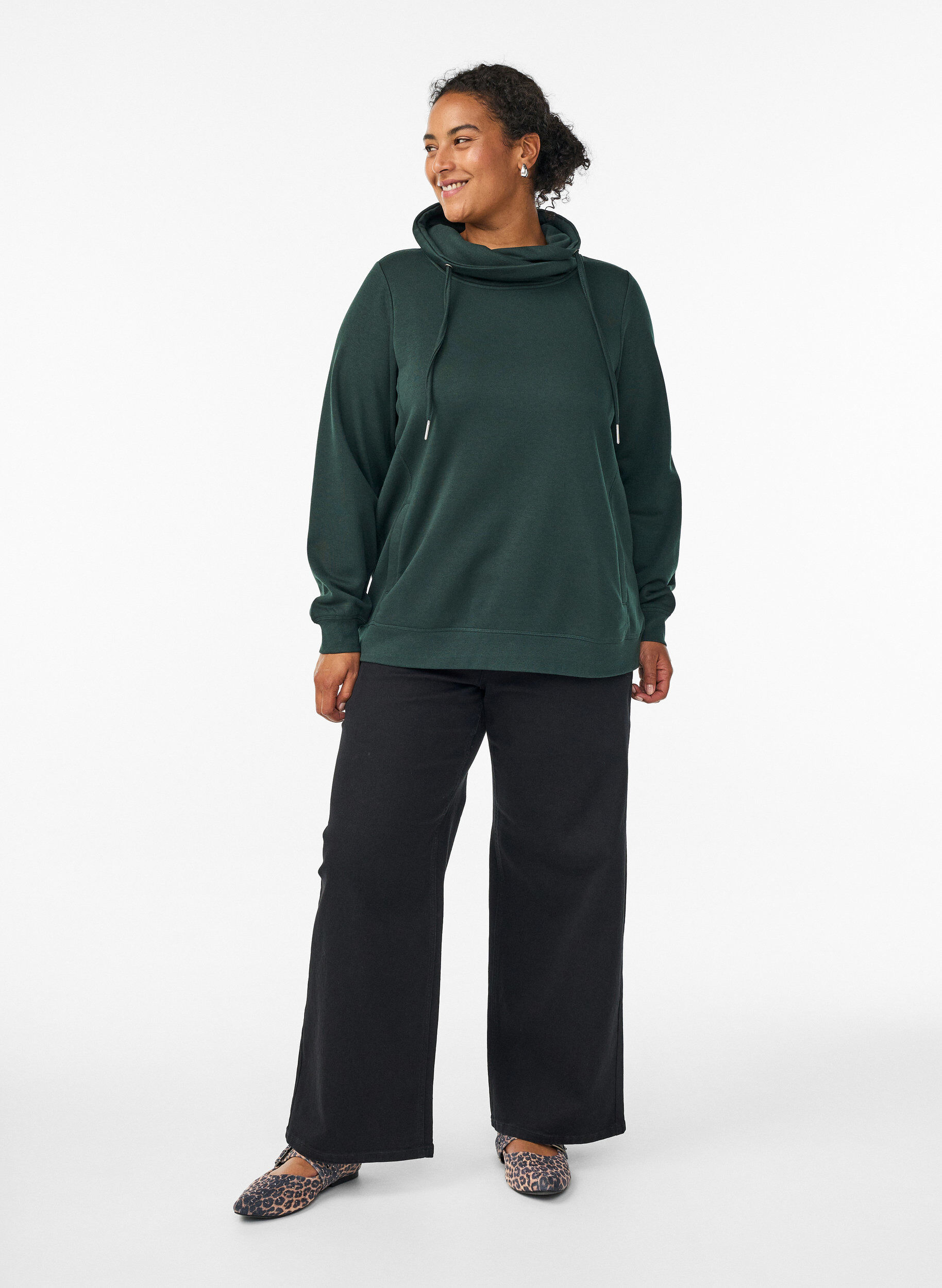 ZizzifashionSweatshirt with high collar and pockets, Green, Model image number 1
