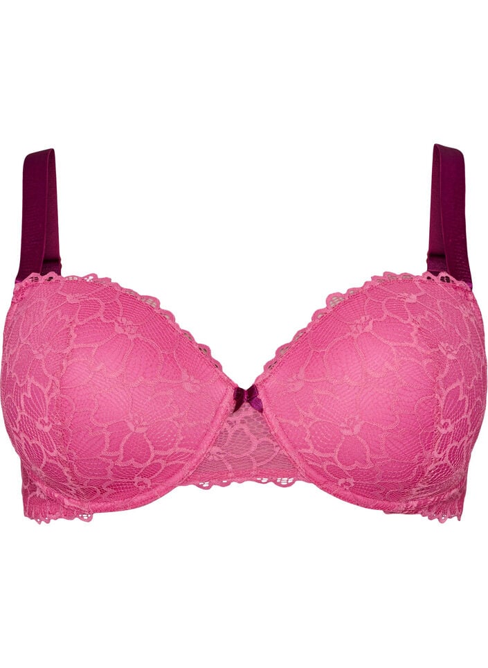 Bra with lace and moulded cups, Pink, Packshot image number 0