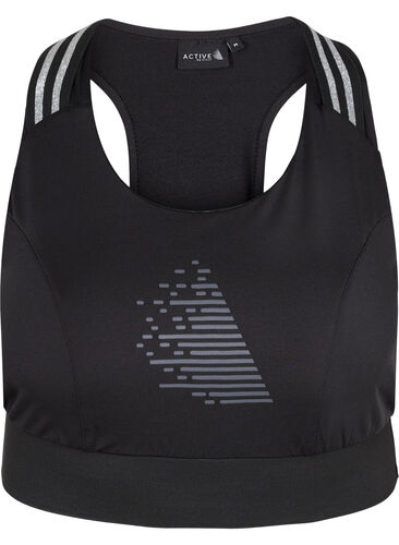Sports bra with glitter and cross back, Black w. SilverLurex, Packshot image number 0