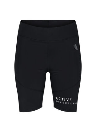 Close-fitting sports shorts with text print, Black, Packshot image number 0