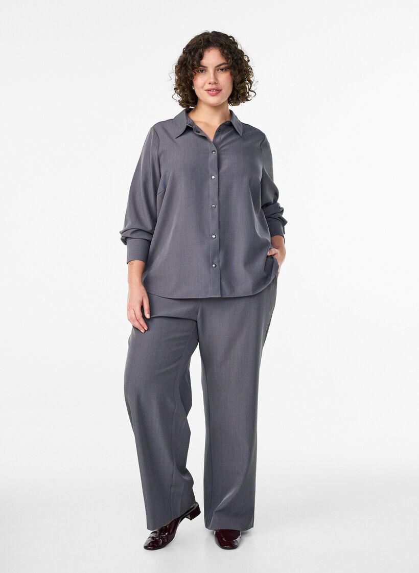 Shirt with collar and press buttons, Grey, Model image number 1