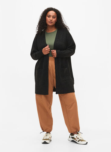 Mottled knit cardigan with pockets, Dark Grey Melange, Model image number 2