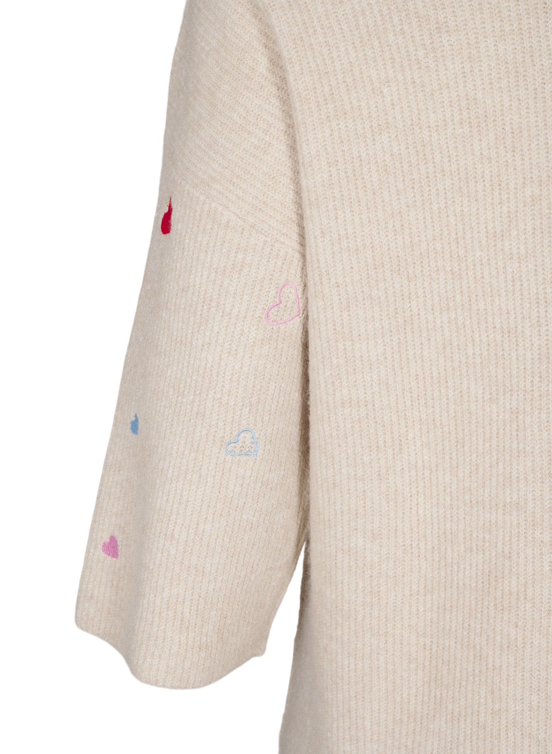 Zizzifashion Knitted blouse with hearts and 3/4 sleeves, Beige, Packshot image number 3