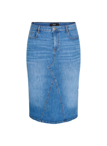 Cotton denim midi skirt, Blue denim, Packshot image number 0