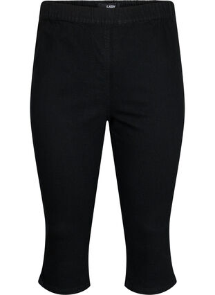 FLASH - High waisted denim capri trousers with slim fit, Black, Packshot image number 0