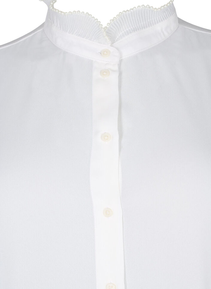 Shirt blouse with ruffle details, Bright White, Packshot image number 2